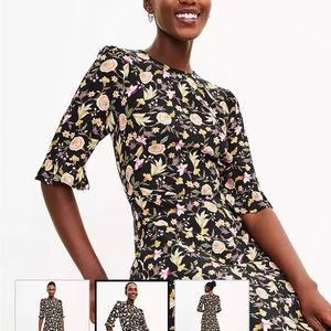 beautiful brand new WT LOFT dress,multi color,floral pattern,ruffled sleeves